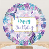 Lofaris Circle Purple Blue Mermaid Happy Birthday Backdrop